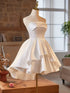White Satin High Low Scoop Graduation Dress, White Satin Party Dress Formal Dress